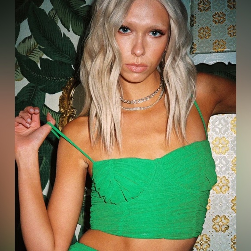 Princess Polly green ruched bustier corset top